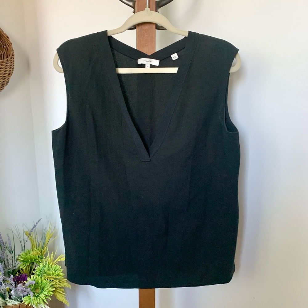 Vince Black Double V Neck Sleeveless Cotton Top MED - Picture 5 of 16